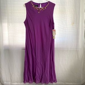 Donna Morgan Silk Purple Sleeve-less Sheath Dress with Colorful Rhinestones